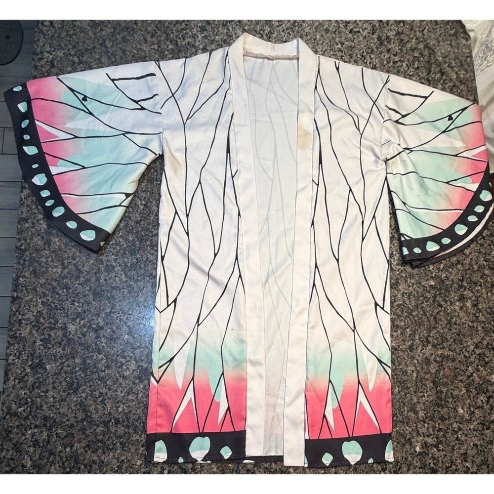 Demon Slayer Shinobu Kocho Cosplay Haori Butterfly Wing‎ Kimono Robe White Pink